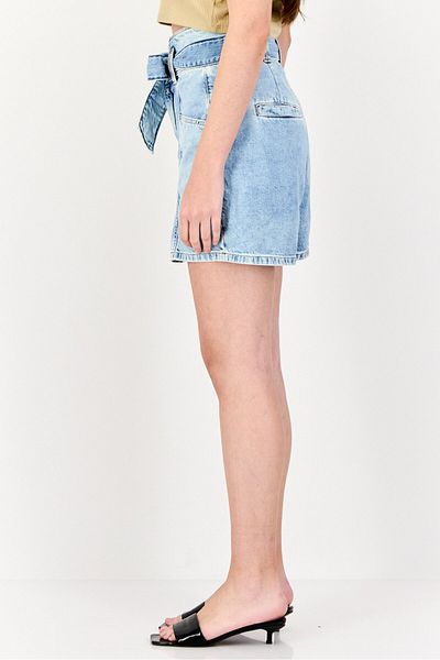 Tommy Jeans Women Belted Washed Denim Shorts, Blue