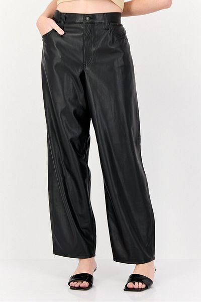Levi's Women Regular Fit Solid Faux Leather Straght Leg Pants, Black