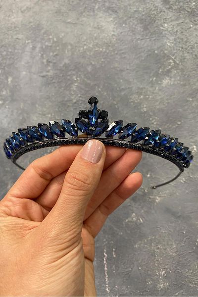 Hayalperest boncuk Navy Blue Thin Shuttle Stone Bridal Henna Crown