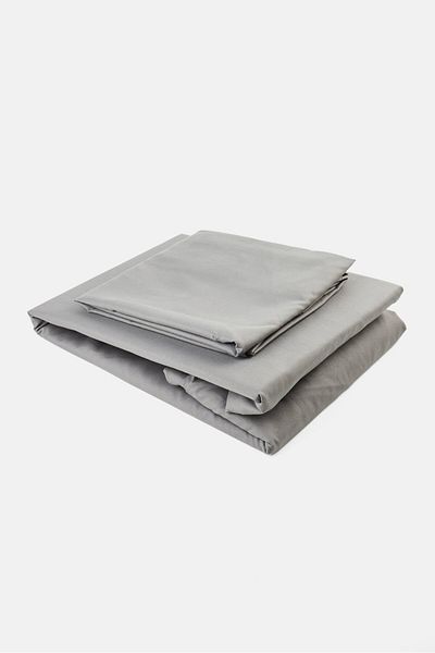 COTTON HOME 3 Pieces Queen Plain Fitted Sheet With Pillow Case 160 X 200 Cm, Dark Grey