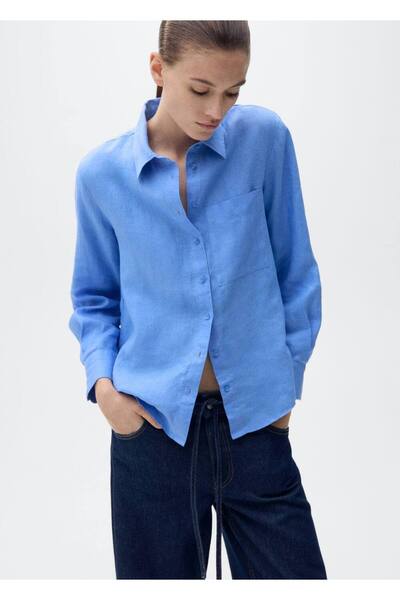 MANGO Woman Pocketed linen shirt