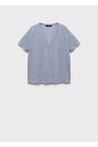 MANGO Woman Λινό μπλουζάκι με λαιμόκοψη σε σχήμα V