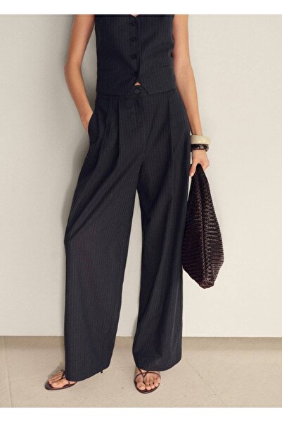 MANGO Woman Düz kesim keten karışımı pantolon