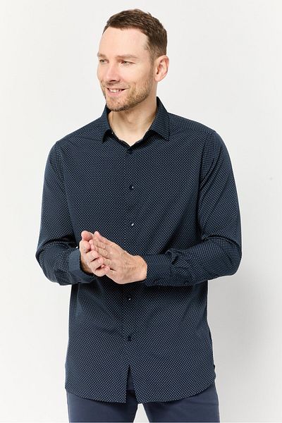 Scotch & Soda Men Modern Fit Allover Print Long Sleeves Dress Shirt, Navy