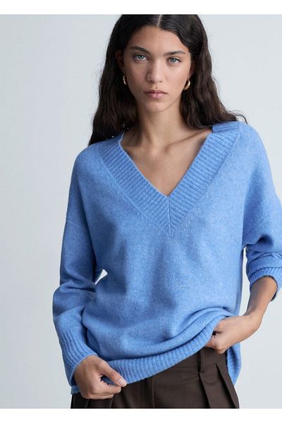 MANGO Woman Pulover supradimensionat cu guler ascutit