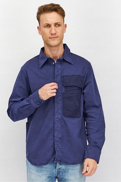 Diesel Men Regular Fit Front Pocket Long Sleeve Casual Shirt, Navy Blue