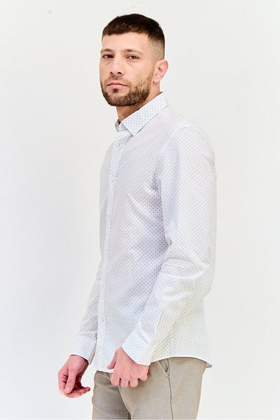 CELIO Men Slim Fit Allover Print Long Sleeves Casual Shirt, White