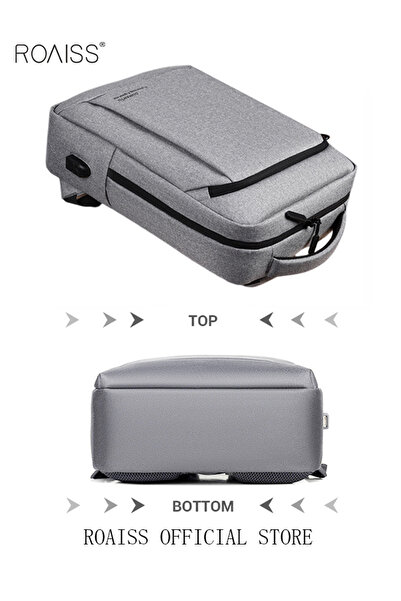 ROAISS Multifunction Waterproof Backpack With Usb Port Casual Minimalist Oxford For Men Light Grey