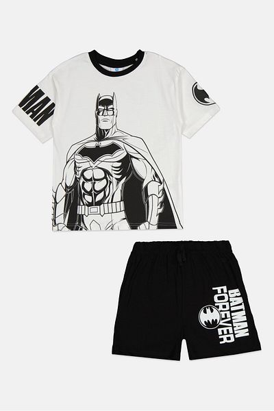 Batman Toddlers Boy 2 Pieces Graphic Print T-Shirt and Short Set, Black/White