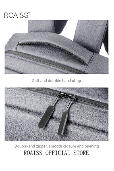 ROAISS Multifunction Waterproof Backpack With Usb Port Casual Minimalist Oxford For Men Light Grey