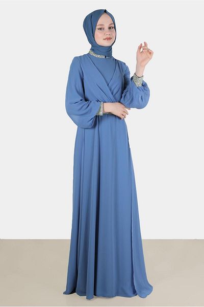 Alvina 50216 Μοντέλο Πέτρα Λεπτομερές βραδινό φόρεμα σιφόν