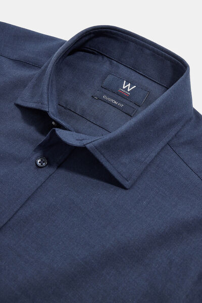 W Collection İndigo Düz Flanel Soft Yaka Gömlek