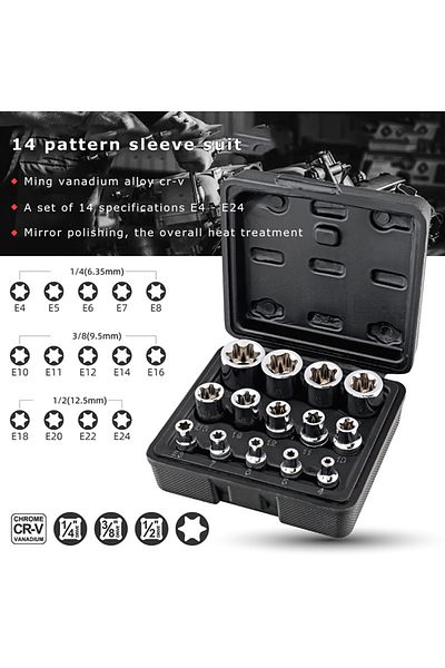 Choice As Shown 2 14 Pieces Impact Bolt & Nut Remover Set Cr-mo Steel Bolt Extractor Tool Set With Solid St