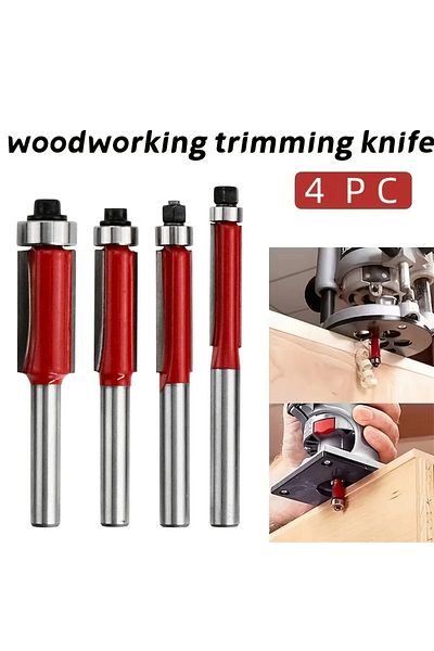 Choice Red Versatile Trimming & Detailing Kits - 4pc Premium Woodworking Router Bit Set for Smooth Cutting