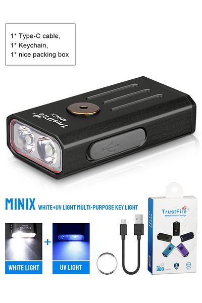Choice Li-polymer Battery Black Wihte And Uv Trustfire Minix Mini Edc Flashlight Keychain 320lm 365nm Uv La