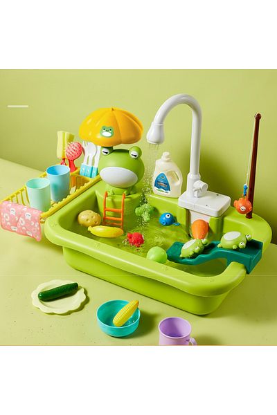 Choice Frog Kids Kitchen Sink Toys Electric Dishwasher Playing Toy With Running Water Pretend Play Food Fis