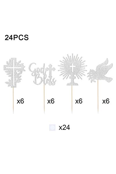Choice Silver Yomdid 24pcs Cross Themed Cupcake Topper Glitter Cross Cupcake Toppers Picks For Baptism Cele
