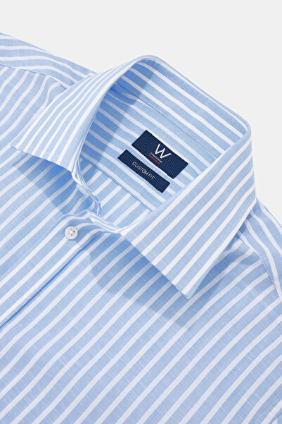 W Collection MAVİ UZUN KOLLU ÇİZGİLİ DESENLİ GÖMLEK