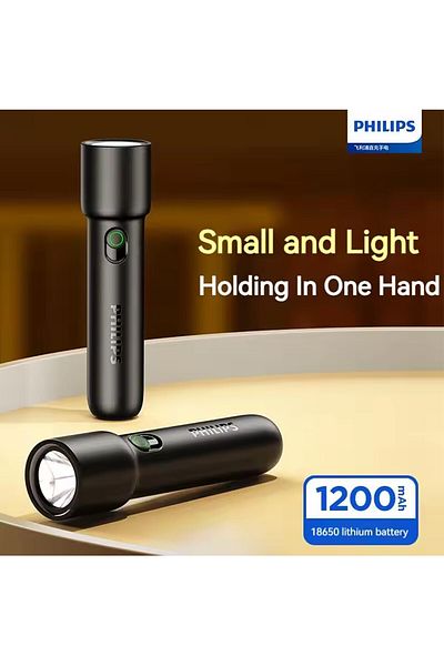 Philips 18650 تركيز ثابت أسود S أسود 2024 جديد EDC مصباح يدوي محمول مصباح يدوي LED قابل لإعادة الشحن