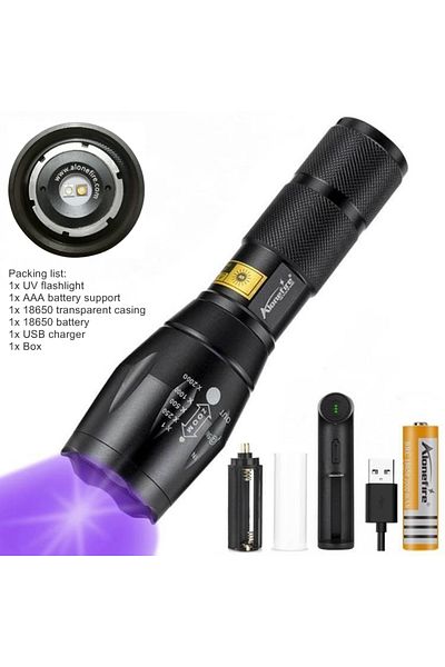 Choice 18650 USB Charger 365&395nm 2in1 LED UV Light Zoom Flashlight Curing Ore Scorpion Money Cat Dog Pet