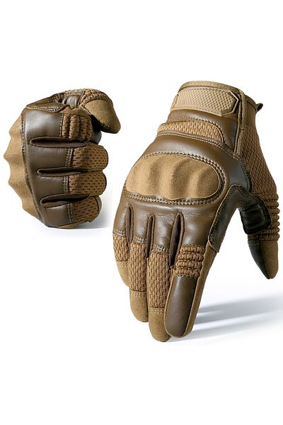Choice XL B22 Brown PU Leather Tactical Gloves Touch Screen Cycling Hard Shell Hiking Combat Hunting Airsof
