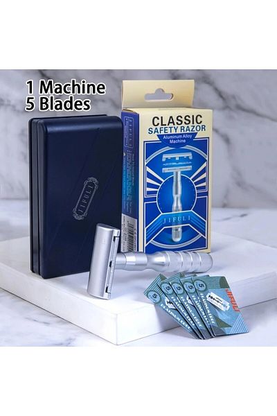jifuli Gf-2155 1 Machine 5 Blades, High Quality Classic Double Edge Safety Razor For Men Shaving&women Hai