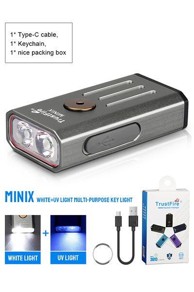 Choice Li-polymer Battery Gray Wihte And Uv Trustfire Minix Mini Edc Flashlight Keychain 320lm 365nm Uv Lam