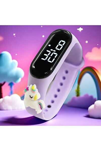 Choice ساعة أطفال دي جي إس أرجوانية فاتحة اللون بتصميم وحيد القرن بألوان قوس ...