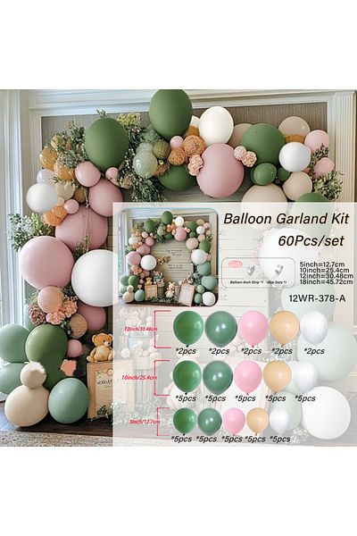 Choice 10inch 12WR-378-A 60pcs Pink Green Balloon Garland, for Birthday Baby Shower Bridal Wedding Wildflow