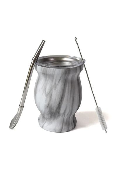 Choice marble Stainless Steel 8oz Mate Cup Gourd Shaped With Spoon Brush