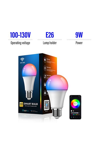 Choice 100-130V-E26-1PCS LED Smart Bulb A19 E26/E27 Color Changing LED Bulb with Music Synchronization WiFi