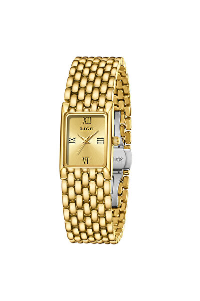Lige ساعة LIGE 2025 النسائية الجديدة باللون الذهبي بالكامل، ساعة كوارتز فاخرة بسوار من الفولاذ المقاوم للصدأ بتصميم كلاسيكي
