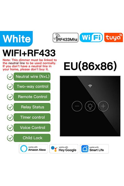 Choice 3gang Rf433 Remote Tnce Tuya Dimmer Wifi Rf433 Eu/us, Neutral Wire Light Wall Switch Remote Controll