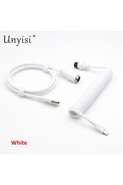 Choice 1.2m - 15cm Coiled White Hand Made Paracord And Pet Double Sleeved Usb-a To Usb-c Type-c Coiled Cabl