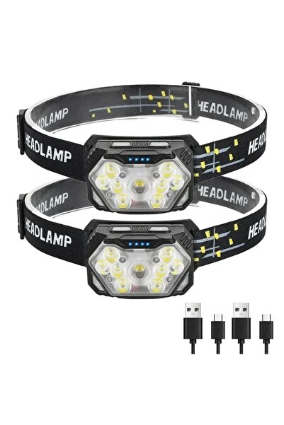 XIWANGFIRE 2 قطعة 9 مصابيح أمامية LED قوية قابلة لإعادة الشحن عبر USB ومستشعر...