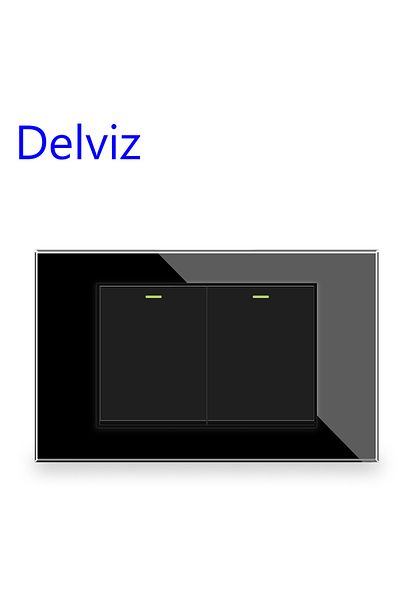 DELVIZ 2 Gang 2 Way(Black) Delviz 16A Wall Light Switch,120mm*72mm White / Black Tempered crystal glass pan
