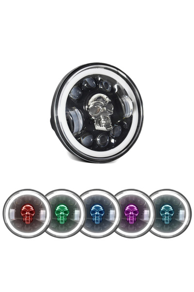 Choice 1PC 5.75-inch skull 5.75 inch Motorcycle LED Headlight Skull Pattern L...