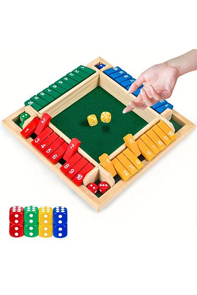 Choice Red Classic 4 Sided Wooden Board Game With 2 Dice And Shut-the-box Instructions, Classics Tabletop V