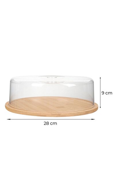 ABYZ Round Bamboo Platter With Lid For Cake, Cookies, Diameter 28cm
