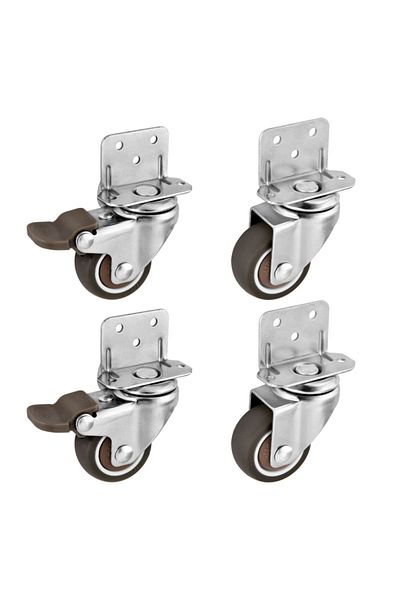 Choice 1.25 inch 2 brake- 2 no brake 4Pcs L Type Furniture Casters Heavy Duty Soft Rubber Mute Caster Wheel