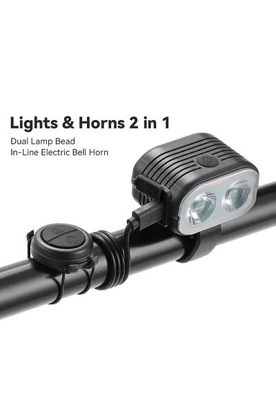 Choice JK-2 Bicycle Headlight Horn 2-In-1 Bike Near And Far Light 2/4 Lamp Beaded Wire Control Bell Horn Mo