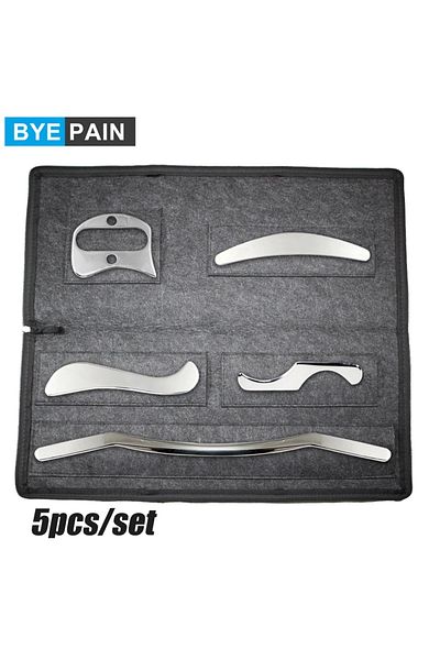 Choice Silver 5Pcs Stainless Steel Gua Sha Scraping Massage Tool Set IASTM Tool Set, Great Soft Tissue Mobi