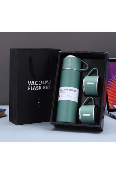 Choice 401-500ml green One Cup Three Lid Thermos Cup Set 304 Stainless Steel Handle Lid Gift Cup Men's And