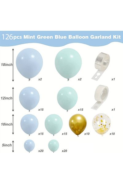 Choice Other MULTI 126pcs, Blue Mint Green Metal Golden Latex Balloon Suitable For Birthday Party, Graduat