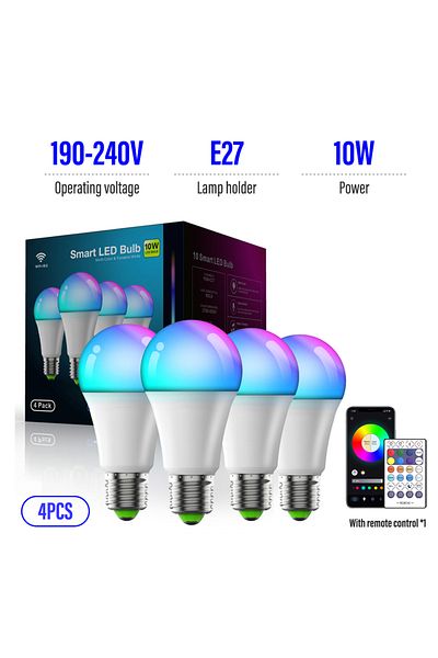 Choice 190-240V-E27-4PCS LED Smart Bulb A19 E26/E27 Color Changing LED Bulb with Music Synchronization WiFi