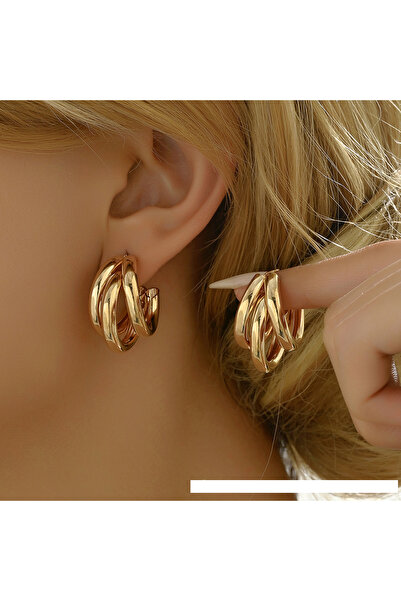 Choice قرط حلقي ذهبي أنيق للنساء، على شكل دائرة ذهبية اللون، بتصميم هندسي عتي...