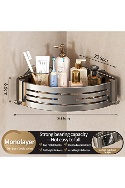 Choice رف مثلث رمادي لتخزين أدوات المائدة بدون حفر، رف شفط مثبت على الحائط لم...