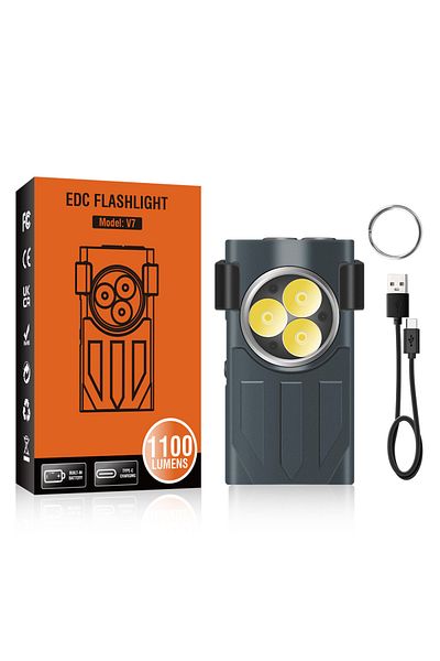 Choice Light Gray BORUiT V7 LED EDC Keychain Flashlight Type-C Rechargeable Portable Work Light Mini Torch