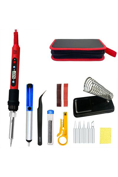 lefavor Digital Soldering Iron Set Kit 80W with ON/OFF Switch Adjustable Temperature LCD Welding Tools Ce...