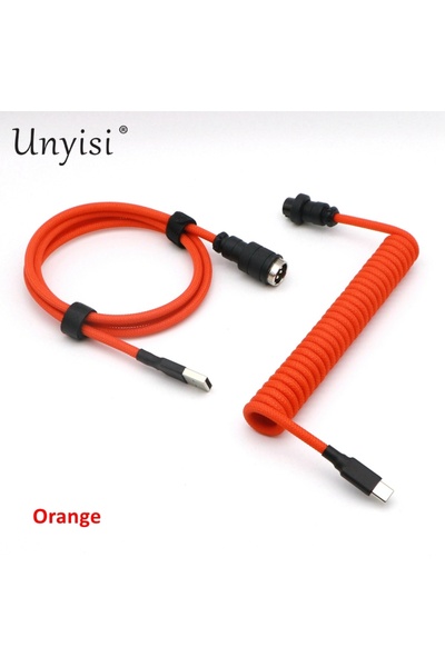 Choice 1.2m - 15cm Coiled Orange Hand Made Paracord and PET Double Sleeved USB-A to USB-C Type-C Coiled Cab